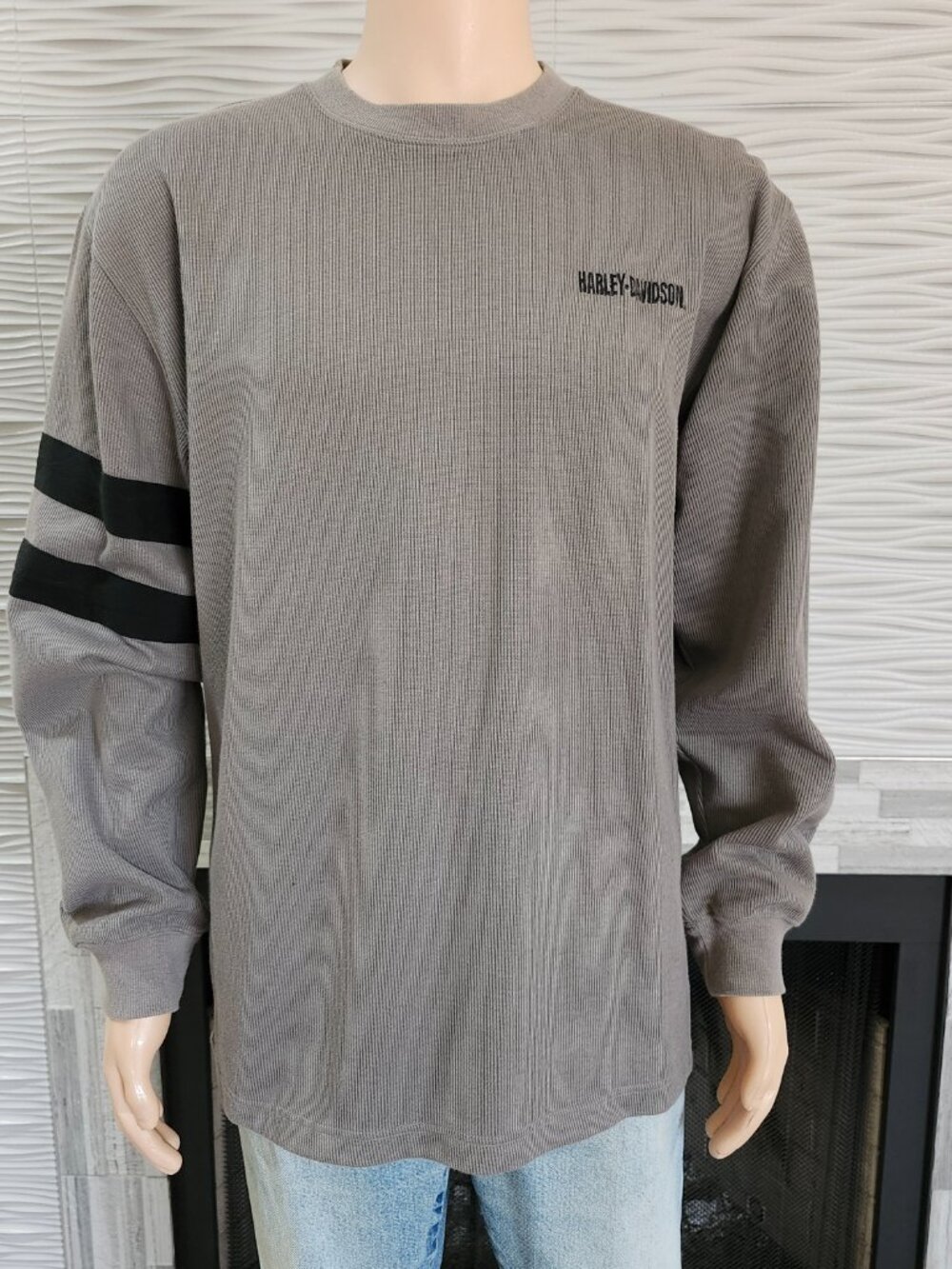 Harley Davidson Sweater Embroidered Crewneck Ribbed Gray Mens Size Large